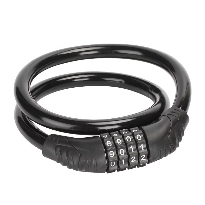 4-Digit Combination Bicycle Cable Lock with Weatherproof Chain Sleeve for Mountain Bikes, E-Bikes, Scooters and Outdoor Security, Black