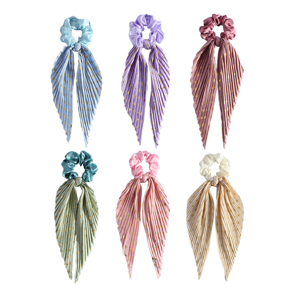 Handmade Pleated Scrunchie with Ribbon Ponytail Holder Hair Tie Hair Accessories 6 Colour Pack โ image 3