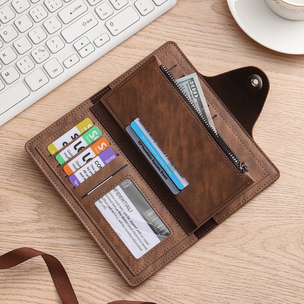 Black Vintage Men's Long Wallet Slim PU Leather Clutch with Multi Card Slots and External Zipper Pocket, Large Capacity Fashion Purse for Daily Use โ image 2