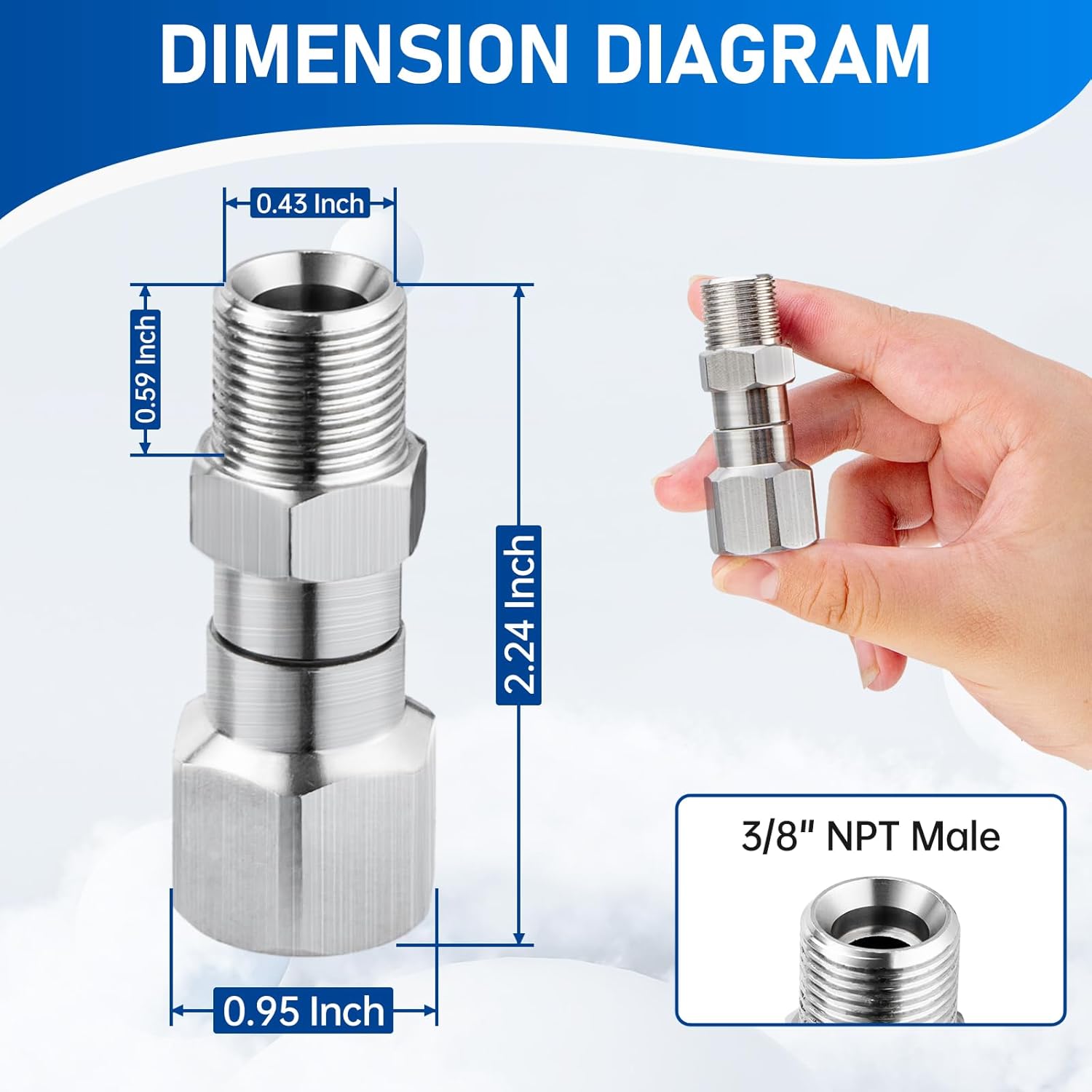 Pressure Washer Swivel Fitting, 3/8" NPT Thread Fittings, 3/8” Male to Female Adapter, Stainless Steel 360 Degree Swivel Connector for Pressure Washer Gun & — image 3