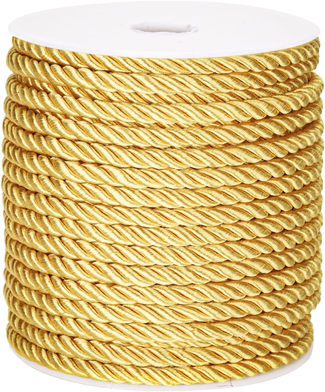 5mm 21 Yards Gold Rope Cord - 3Ply Twisted Decorative Cord for Sewing & Crafting, Shiny Cord Polyester String for Home Decor Curtain Tieback, Upholstery
