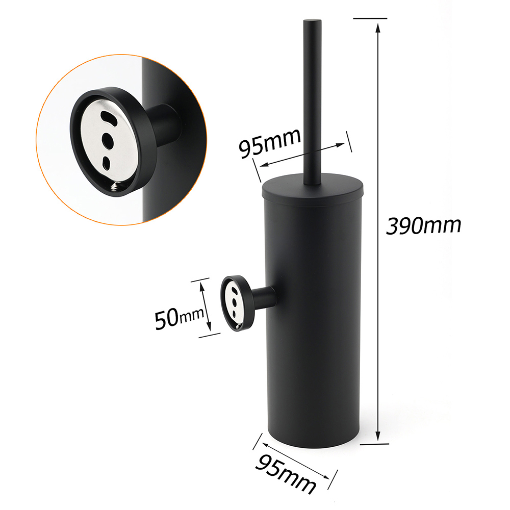 Matt Black Stainless Steel Round Toilet Brush Wall Holder Cup Bathroom Accessary — image 2