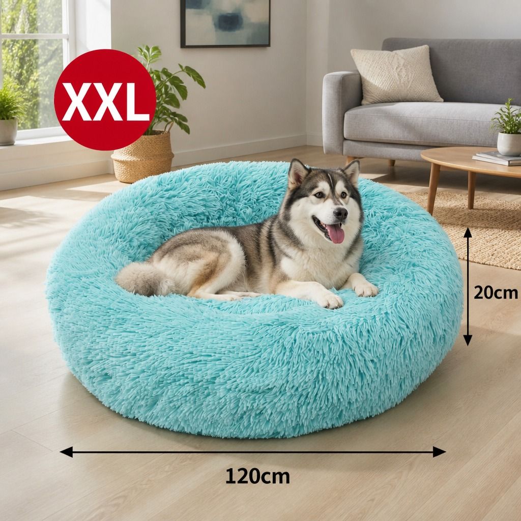 Pet Dog Bedding Warm Plush Round Comfortable Nest Comfy Sleep kennel Green 120cm — image 2