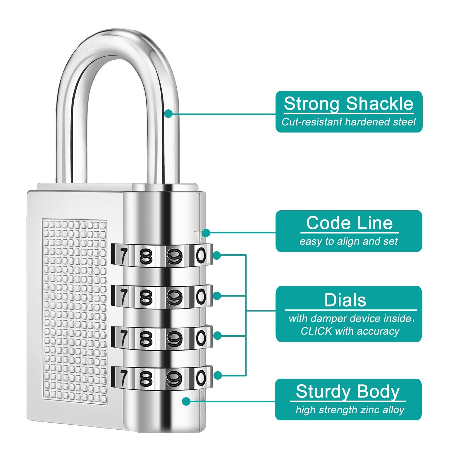 Locker Lock - 4 Digit Combination Lock for School Gym Locker, Sports Locker, Fence, Toolbox, Case, Outdoor, Fence โ image 2