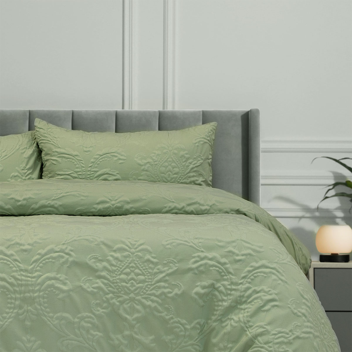 Ardor Adeline Sage Jacquard Damask Quilt Cover Set King — image 3