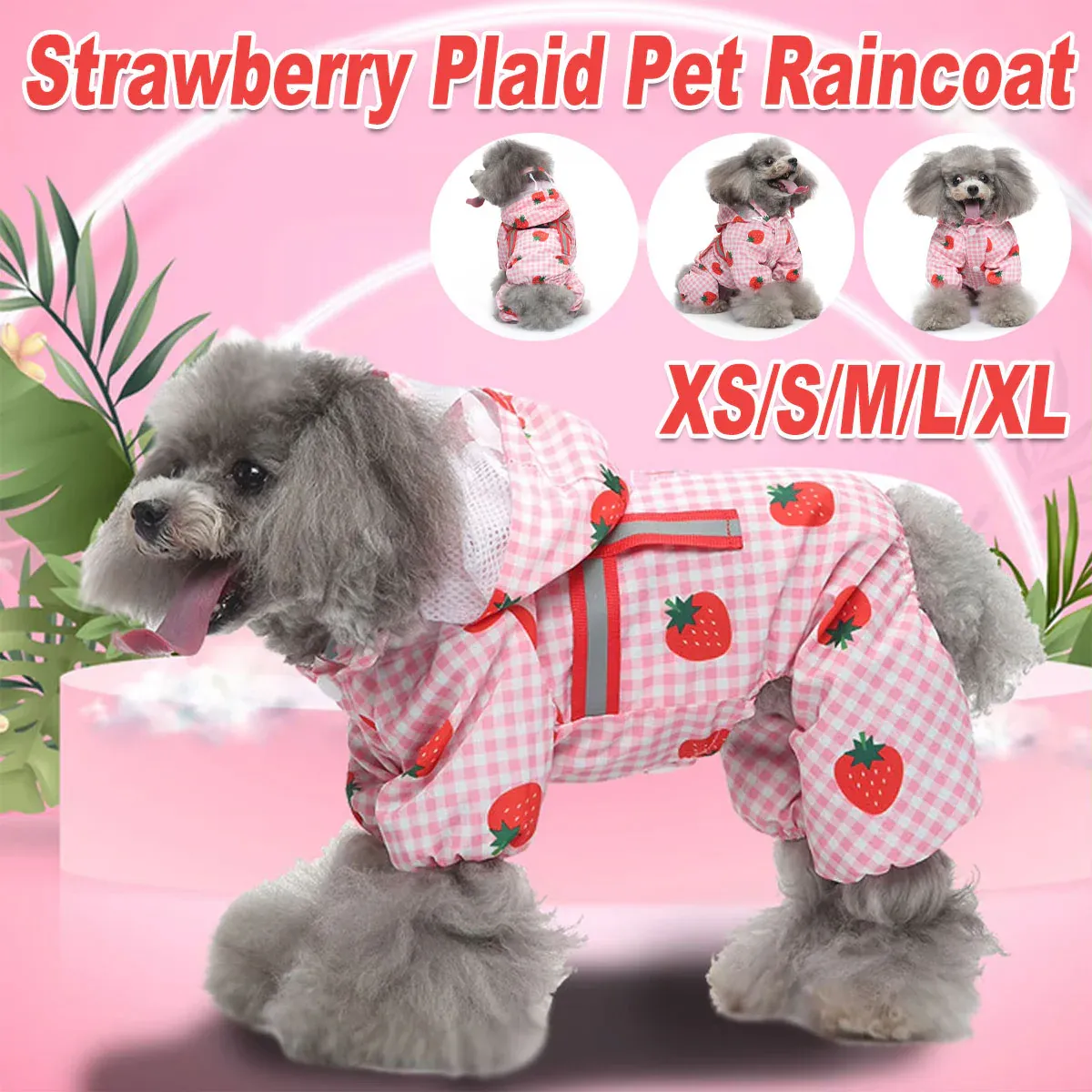 Strawberry Checkered Cat Raincoat Outdoor Rainy Days Dog Raincoat Fashionable - S โ image 2