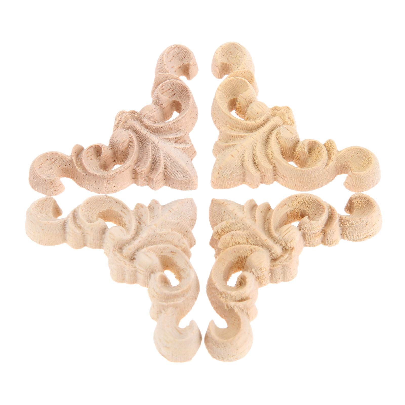 4pcs 4cm Woodcarving Corner Decal Unpainted Wood Carved Decal Onlay Applique Frame Furniture Cabinet Door Decor Craft 3D โ image 3