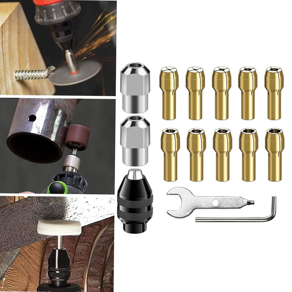 15Pcs Drill Chuck Collet Set For Dremel, 1/32" To 1/8" Replacement 4486 Drill Keyless Bit Chuck Shank Rotary Tool Quick Change Fangkenuo — image 5