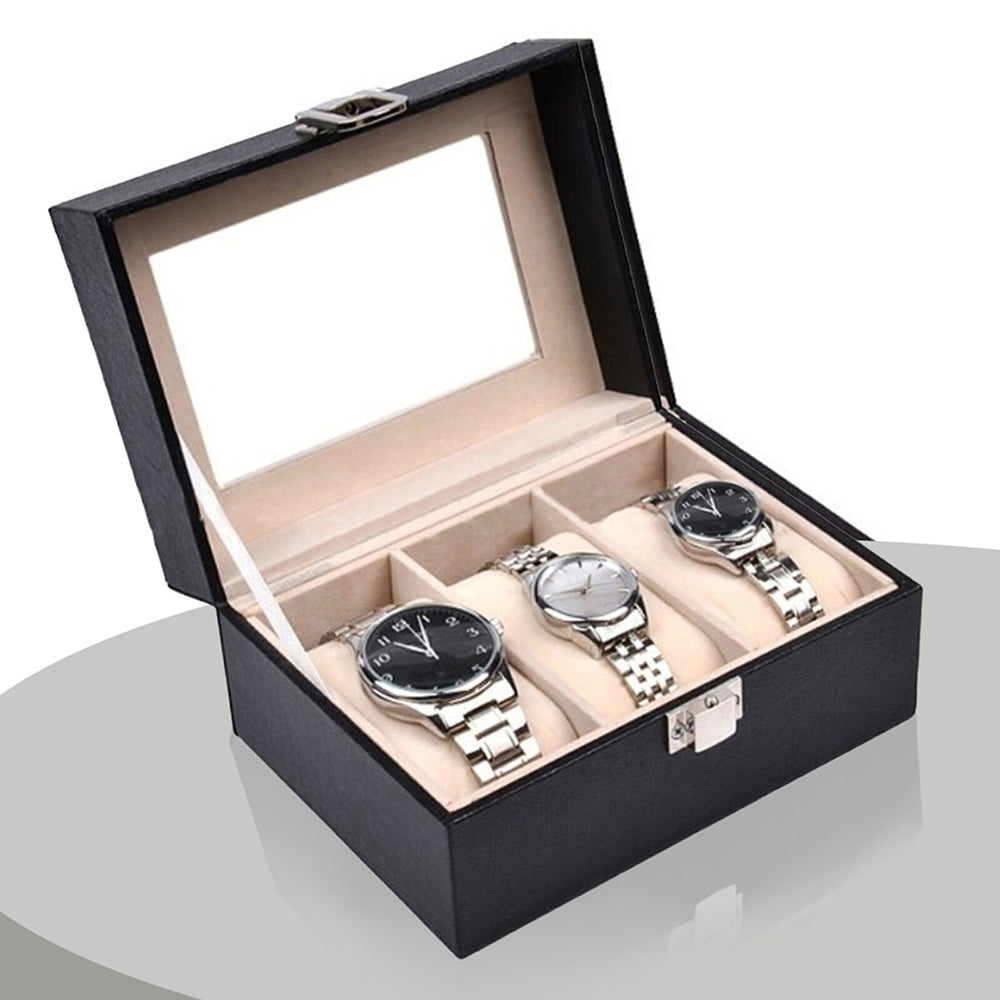 Watch Box Organizer Case Jewelry Display Tray Glass Top PU Leather(2 Slot) — image 5