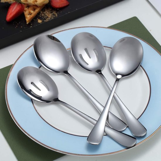 Spoons - 4-piece set - Stainless steel salad spoons - Includes 2 serving spoons and 2 skimmers - Suitable for desserts and coffee โ image 3