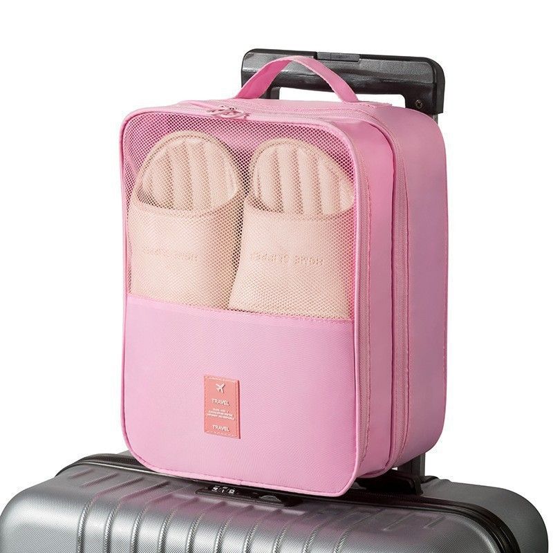 Shoe Storage Bag Layered Oxford Cube Travel Dustproof [shoe storage bag] pink