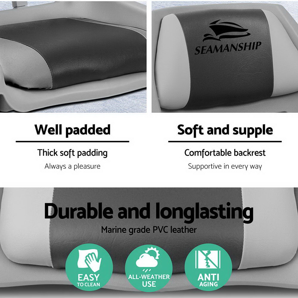 Seamanship 2X Folding Boat Seats Marine Seat Swivel Low Back 4cm Padding Grey โ image 5