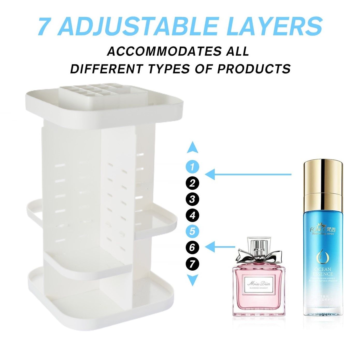 360 Rotating Large Capacity Makeup Organizer for Bedroom and Bathroom (White) โ image 6
