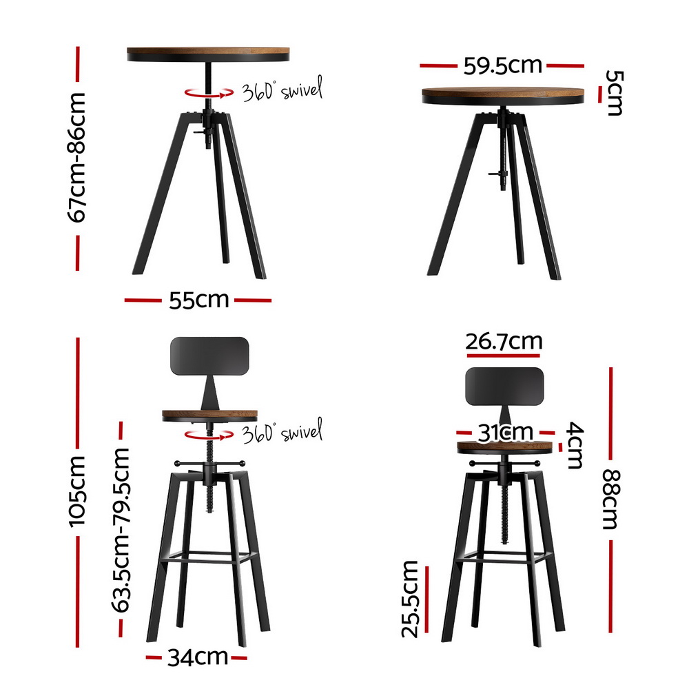 Artiss Bar Table and Stools Set Dining Desk Industrial Kitchen Chairs Cafe Pub โ image 2