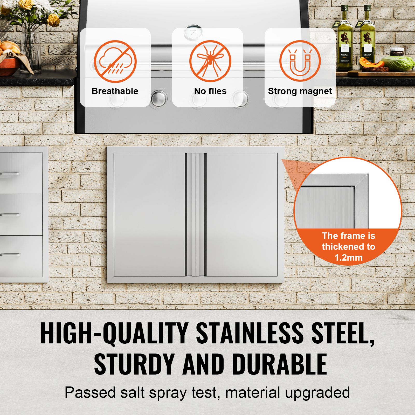 BBQ Access Door, 787 × 609 mm Double Outdoor Kitchen Door, Stainless Steel Flush Mount Door, Wall Vertical Door with Recessed Handles, for BBQ Island, Grilling — image 3