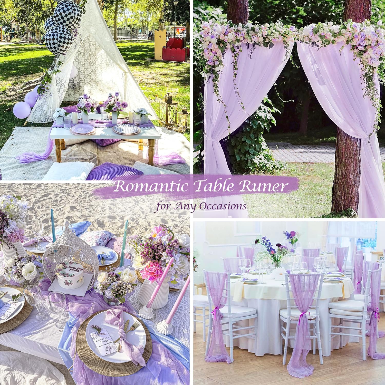 Lilac Purple Cheese Cloth Table Runner Easter Spring Boho Romantic 10ft Lavender Gauze Cheesecloth Table Runner for Baby Shower Decoration Wedding Bridal — image 5