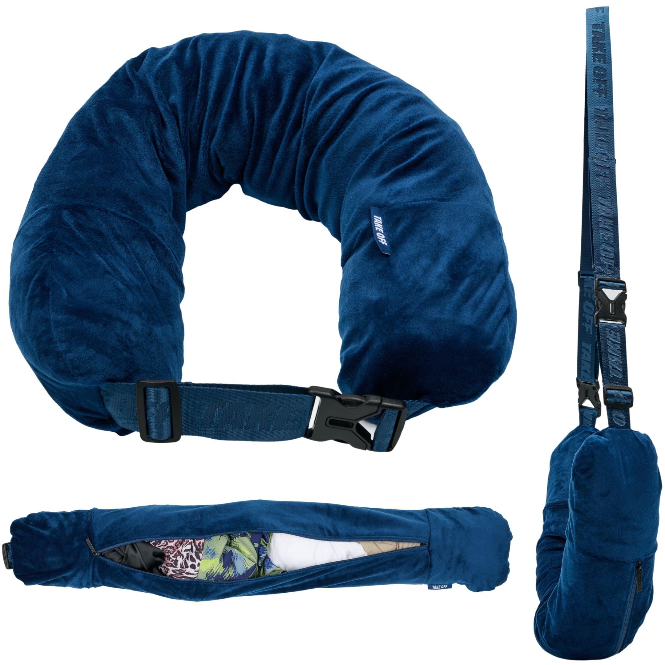 Luggage Pillow Soft Plush Filling Clothes Luggage Pillowcase Outdoor Multi functional U-shaped Portable Headrest（blue） — image 2