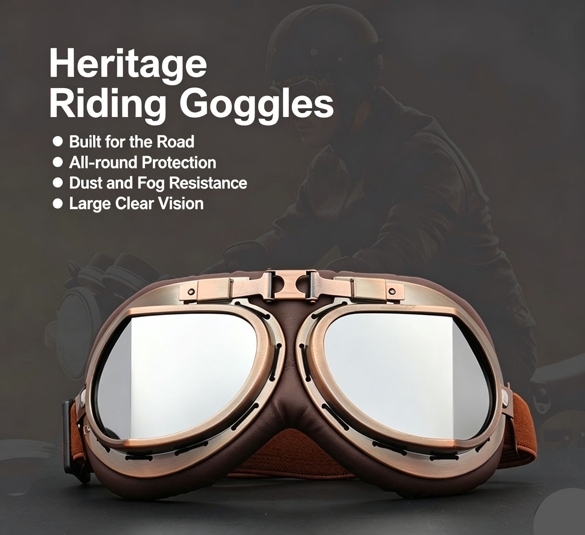 Retro Bronze Harley Helmet Riding Goggles, Wind & Sand Proof Motocross Eyewear, Bronze Frame with Smoke Grey Lens, Versatile Outdoor Cycling — image 2