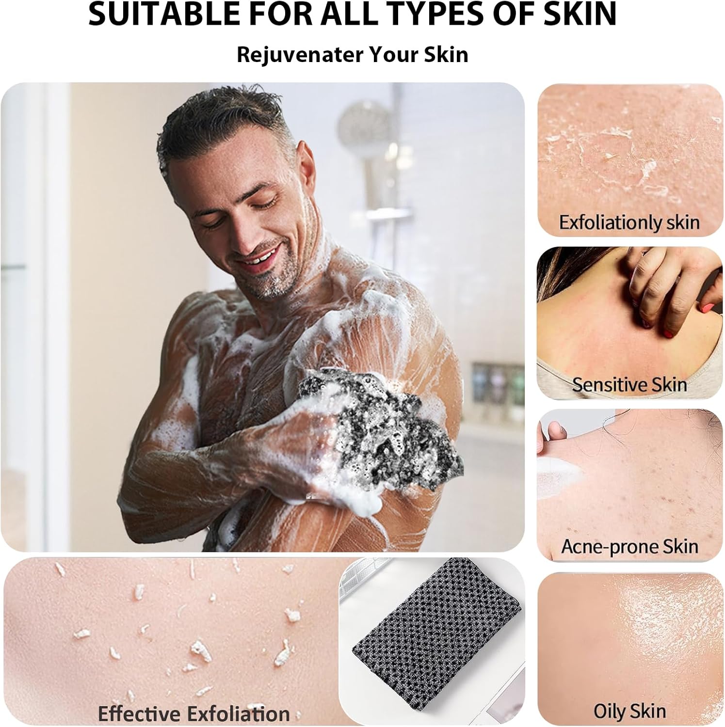 Extra Long Exfoliating Cloth, Deep Cleaning Exfoliating Towel, Reusable Exfoliating Body Scrubber (2 Pcs Black) — image 5