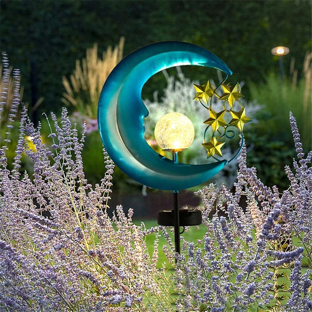 Stars Moon Solar Lights Outdoor - Solar Powered Garden Lights Decorative Crackle Glass Globe Led Waterproof Landscape Lighting for Pathway,Yard,Lawn,Patio โ image 3