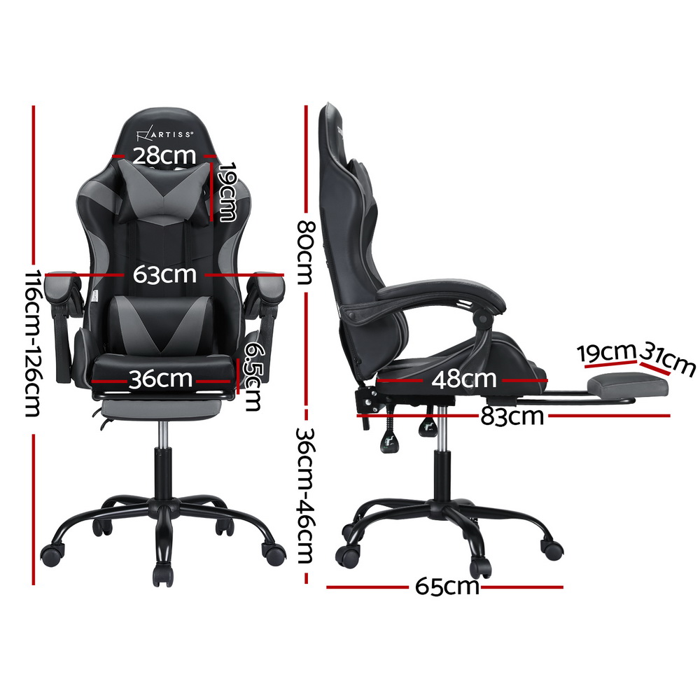 Artiss 2 Point Massage Gaming Office Chair Footrest Grey โ image 2