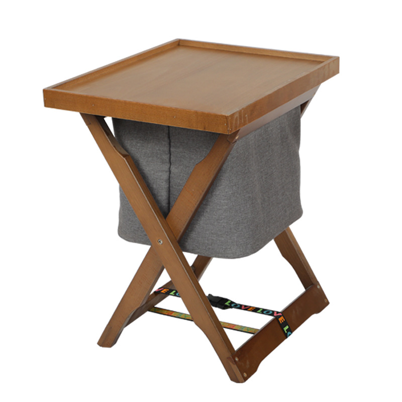 Foldable Wooden Laundry Cart with Detachable Fabric Storage Bag – Walnut Color 45x37x53cm — image 2