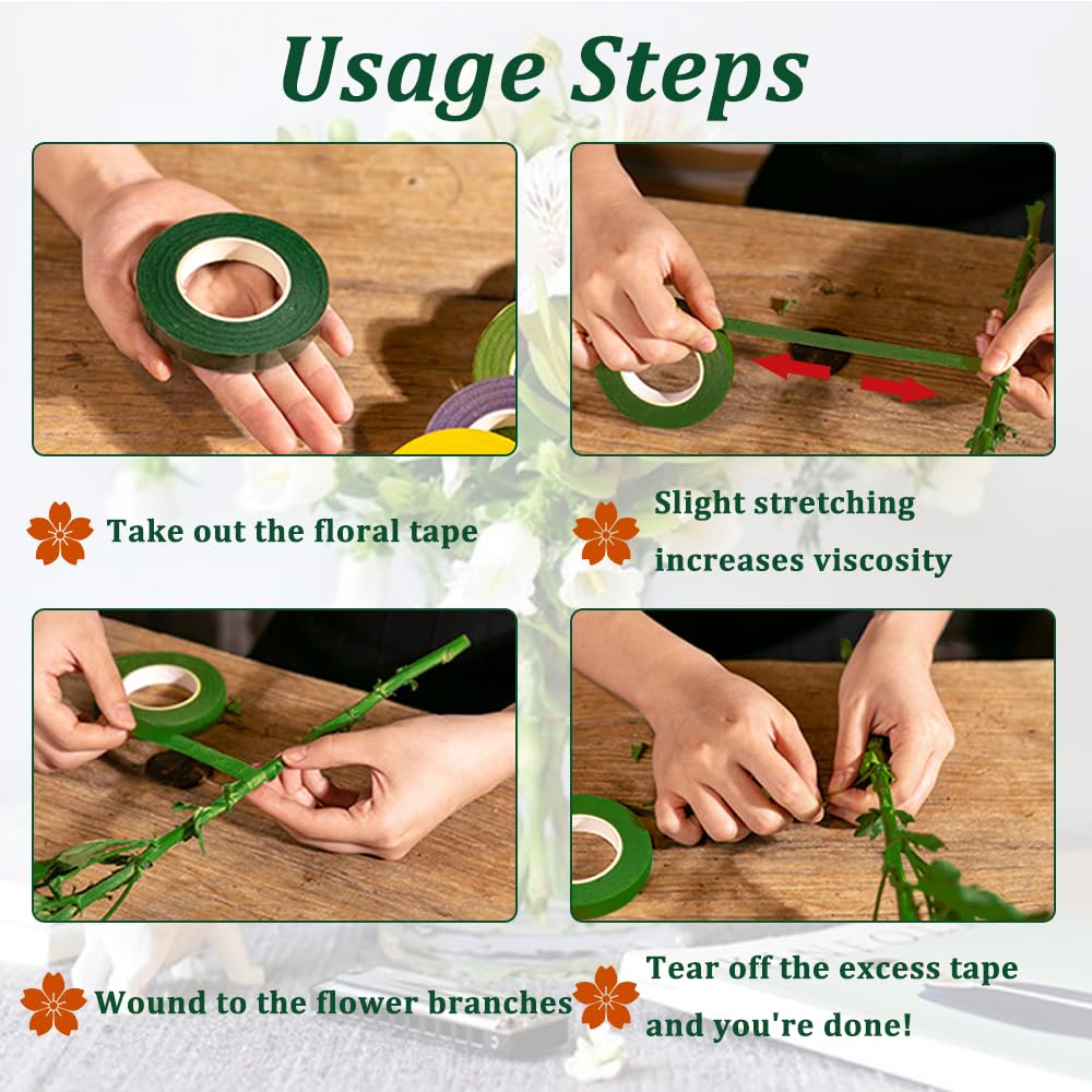 3 rolls of flower tape - 12 mm wide dark green flower tape for wrapping bouquet stems and DIY crafts - 30 metres per roll โ image 4