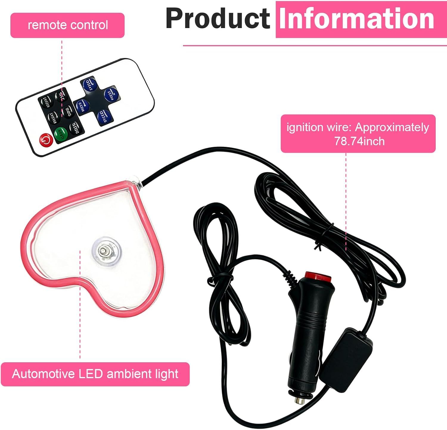 Car LED Ambient Light, Heart-Shaped Neon Window Light with Suction Cup, IP65 Waterproof 5 Modes Night Lighting Decoration, Romantic Mood Interior — image 3