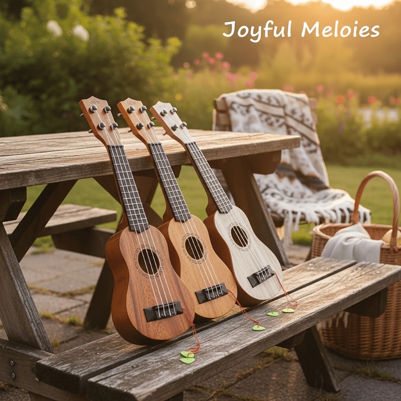Mahogany color 17-inch Playable Ukulele Mini Guitar, lightweight and portable. Features comfortable nylon strings, includes a pick, and has open-style tuning — image 6
