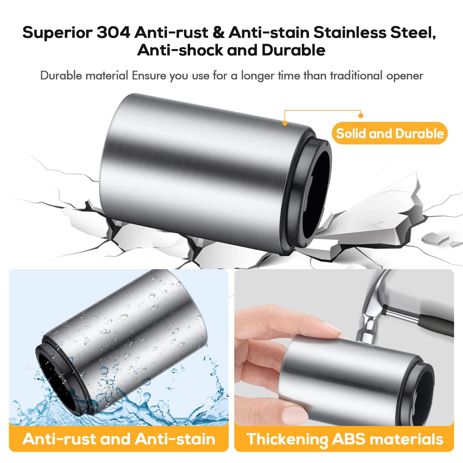 Premium Beer Bottle Opener (Silver),Stainless Steel Automatic Push Down No Damage Quick to Open Small Portable Bottle Cap Openers — image 5