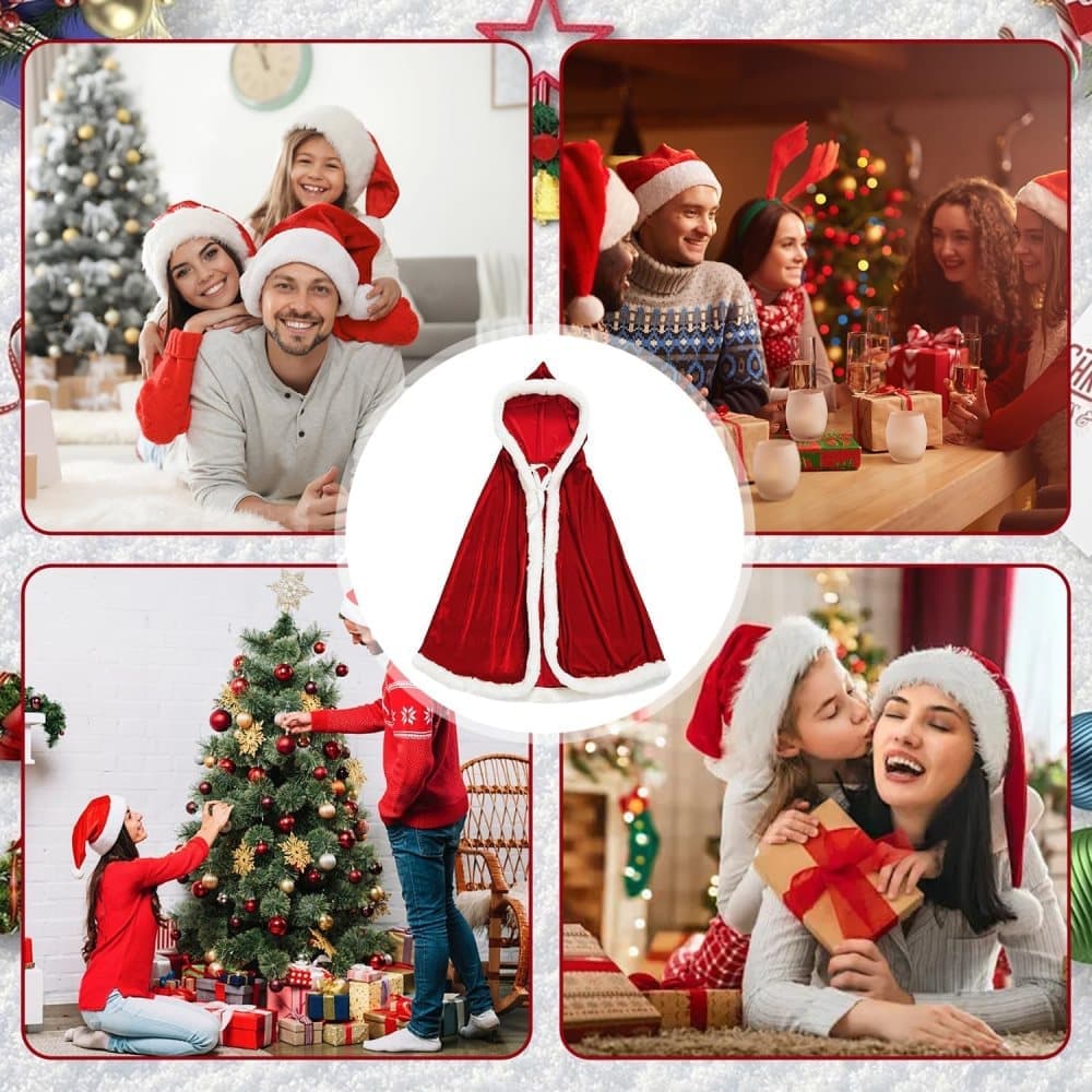 Red Christmas Cloak with Hood for Women, Santa Costume for Christmas Party and Cosplay, One Size, 150cm — image 6