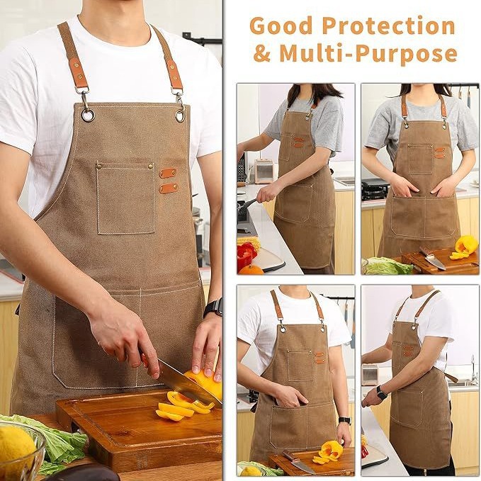 Grey 16-ounce Heavy-Duty Canvas Apron – Durable, Waterproof & Oil-Resistant Kitchen Workwear for Cooking and Crafting — image 4