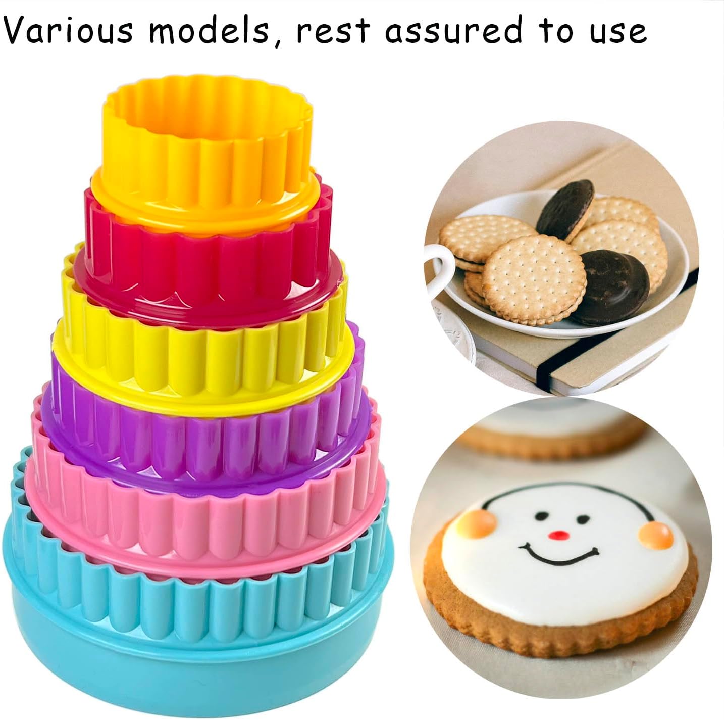 Cookie Biscuit Cutter Set, Two Side Cookie Cutters Plastic Set Multi-size Cake Fruit Vegetable Shapes Cutter Random color (Round Shaped, 6 Pack) — image 4