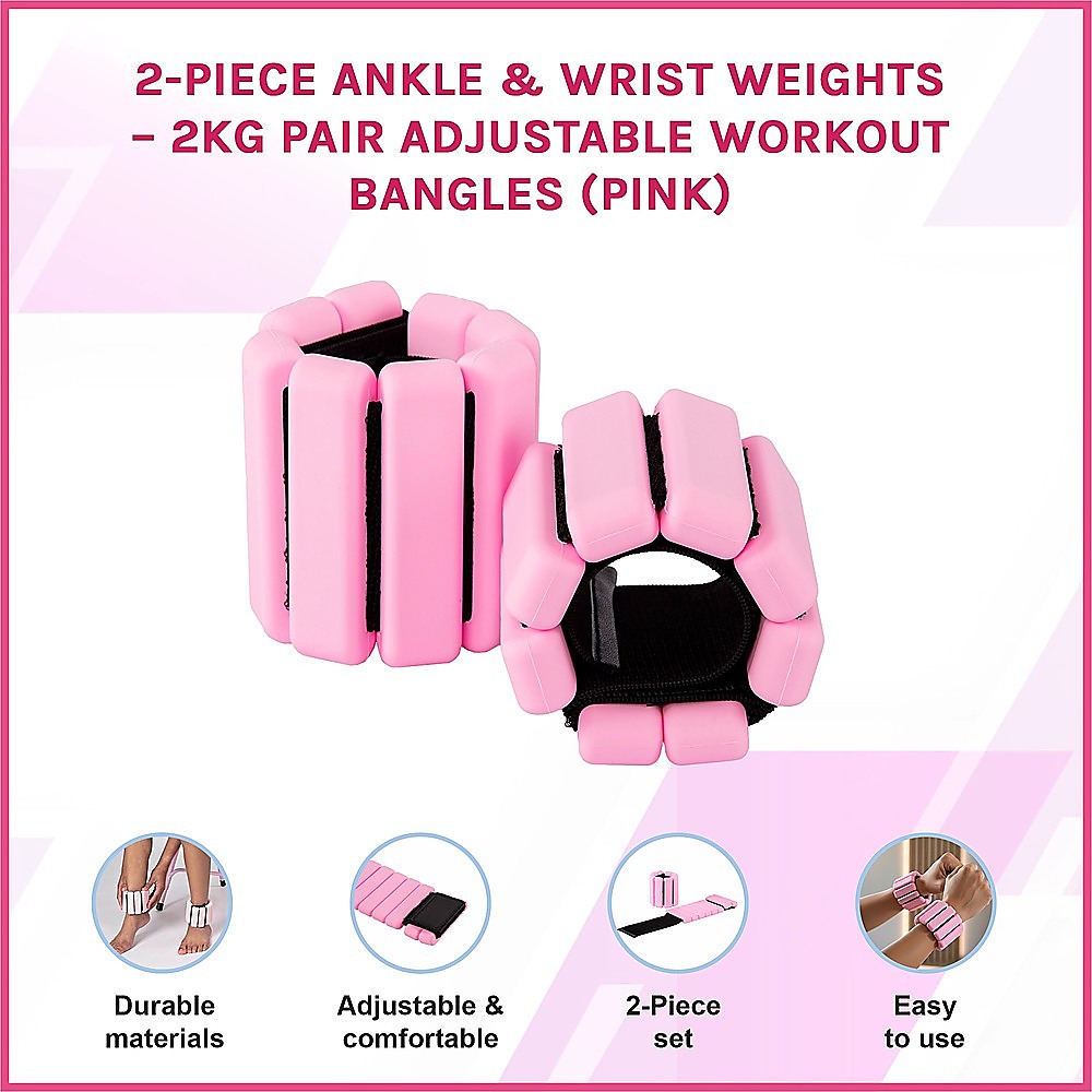 2-Piece Ankle & Wrist Weights – 1kg Pair Adjustable Workout Bangles (Pink) — image 3