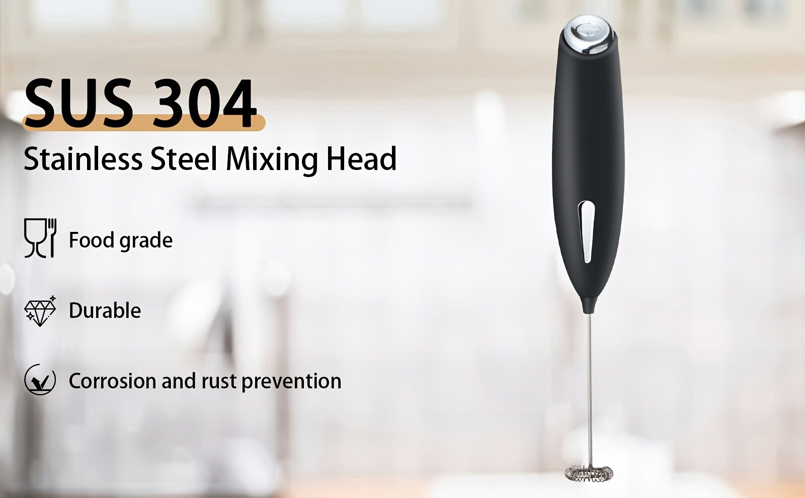 BLACK**Handheld Electric Frother | 10000 RPM Powerful Motor, One-Touch Start/Stop, Easily Froths, Mixes, and Blends – Your Kitchen Drink Essential Helper** — image 2