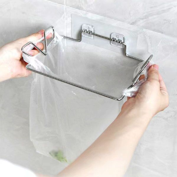 Trash Bag Holder for Cupboards Kitchen Cabinet Door, Stainless Steel Portable Garbage Bins (with Wall Sticker Base) — image 5