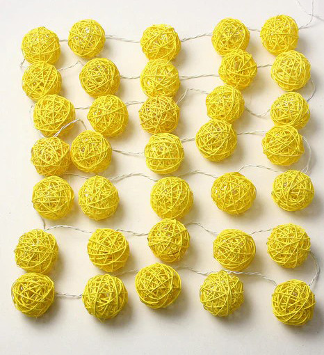 1 Set of Yellow 5cm Rattan Cane 20 Ball Battery Power 3m String Lights Christmas Gift Home Wedding Party Bedroom Decoration Table Centrepiece — image 2