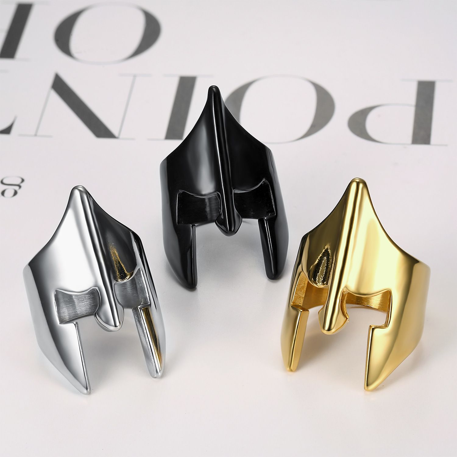 3 pcs Men's Women's Stainless Steel Ring Spartan Knight Helmet Greek Warrior Nordic Viking Mask Punk Biker Rings โ image 2