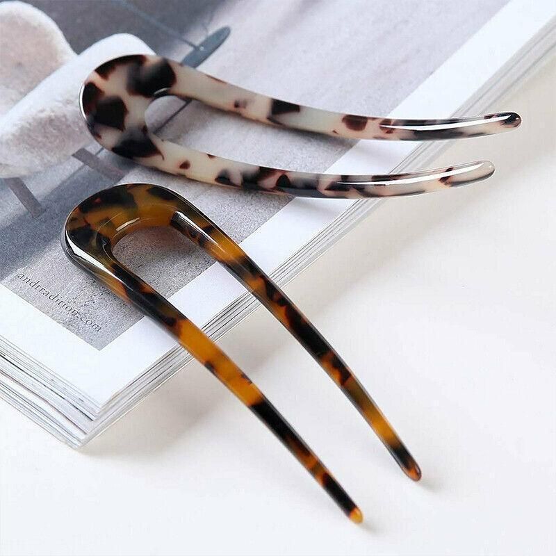 2Pcs U-Shape Hair Clips Stick Tortoise Shell Hairstyle Hair Pin Hair Accessories - 2PCS Light Brown — image 6