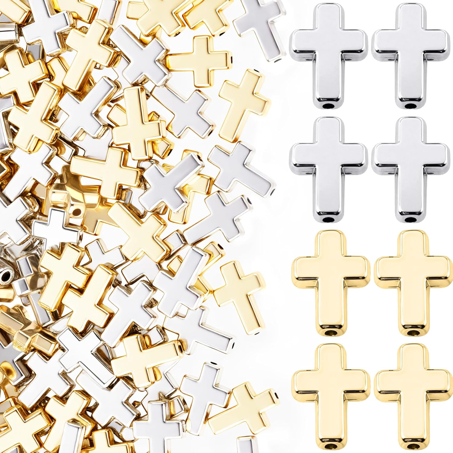 60pcs Cross Beads for Bracelets, Plastic Cross Charms Religious Beads, Mini Crucifix Loose Spacer Charm DIY Supplies for Necklaces Earrings Pendant Jewelry