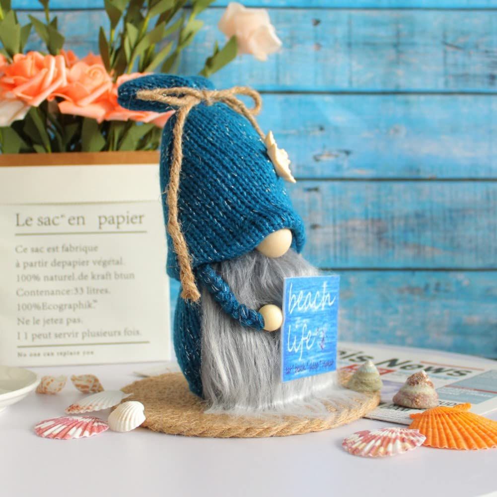 Blue Decoration, Handmade Swedish Plush Elf Holding Funny Sweet Warm Sayings Beach Life Party Decor Best Gifts for Summer Home — image 3