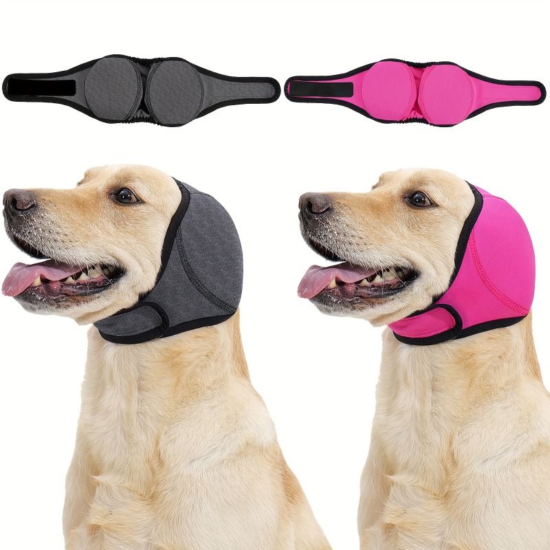 2pcs Adjustable Dog Ear Protectors Noise Cancelling Anti-Anxiety Design for Thunderstorms Fireworks Travel Comfort Fit Medium Large Breed Dogs 251S dark pink + — image 3