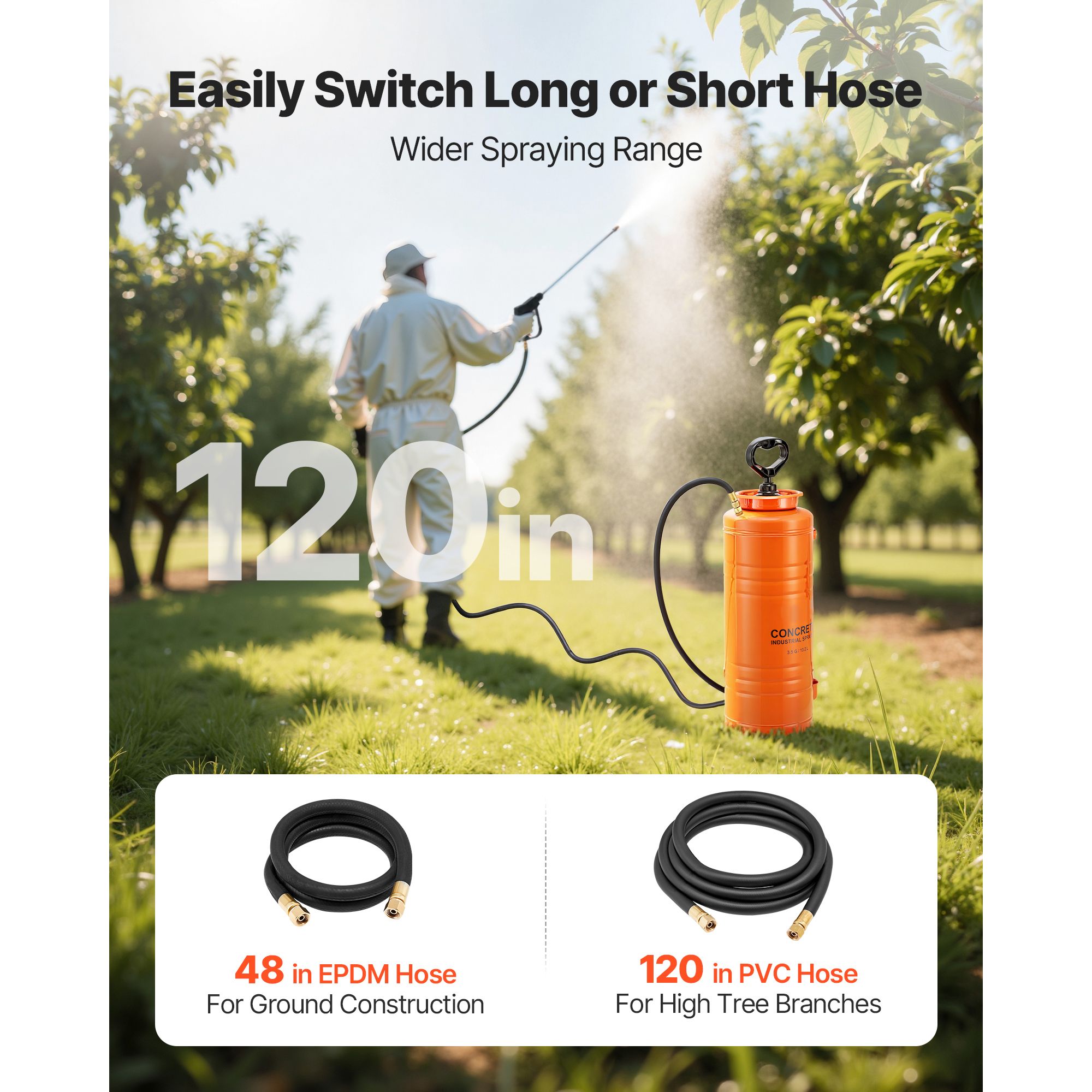 Industrial Concrete Sprayer, 14L Stainless Steel Sprayer, Heavy Duty Tri-Poxy Pump Sprayers, 52cm Wand with Ergonomic Gun Handle, 1.2m & 3m Hoses, 2 Brass โ image 6