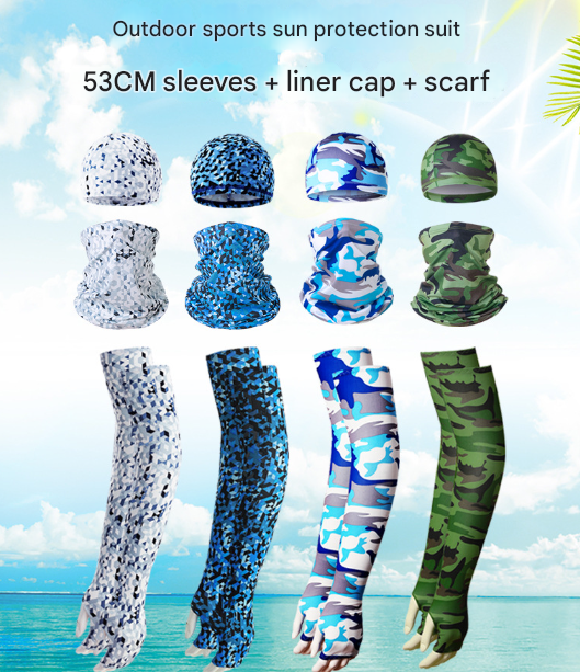 2 Sets Blue Camouflage Cooling UV Protection Set - 2 Skull Cap, 2 Neck Gaiter & 4 Arm Sleeves for Outdoor Sports โ image 3