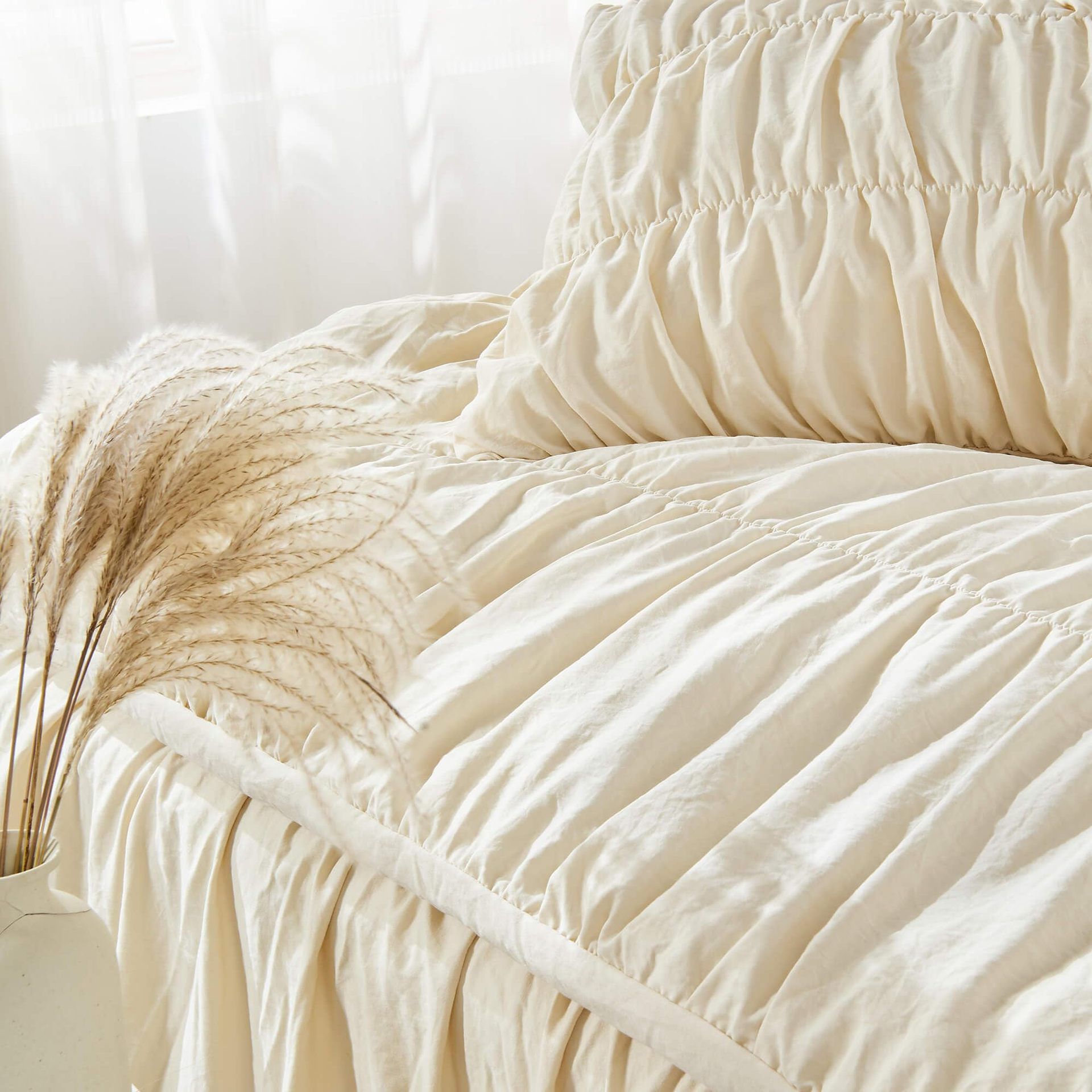 Wrinkle Textured Bedding Set - 3 Piece Quilt Cover and Pillowcase Set - Beige Bohemian Style(Queen) — image 3