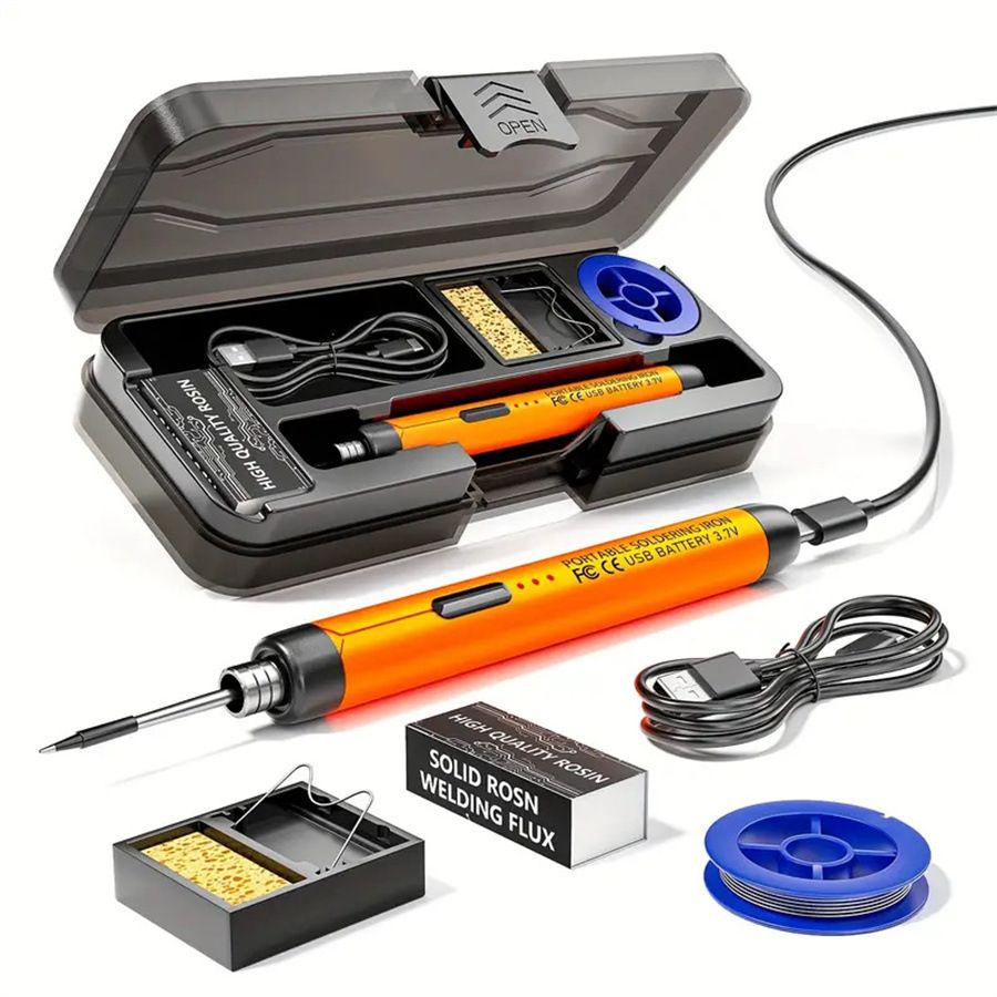 Orange Portable Cordless Soldering Iron Kit 5V 8W USB Rechargeable - 3 Temperature Settings, Fast Heating Mini Soldering Tool for Circuit Boards