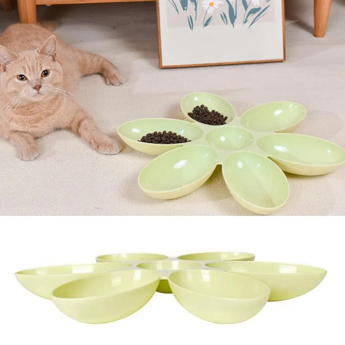 Multi Cat Feeding Bowl Petal Design Kitten Milk Bowl Puppy Dog Food Water Dish - Blue — image 6