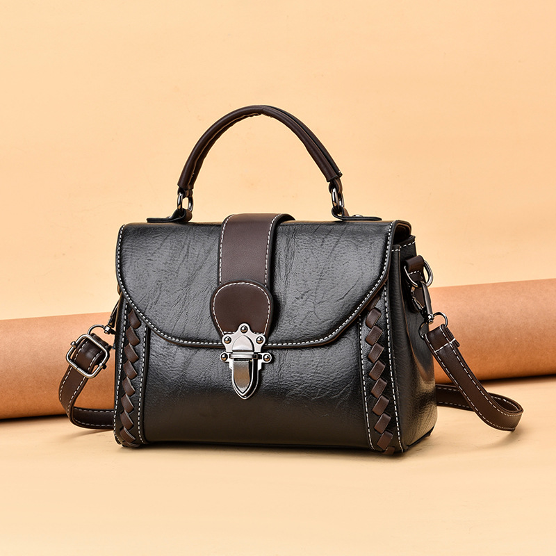 Black Elegant Women's PU Leather Top Handle Satchel - Versatile Crossbody Bag with Classic Clasp & Braided Detail