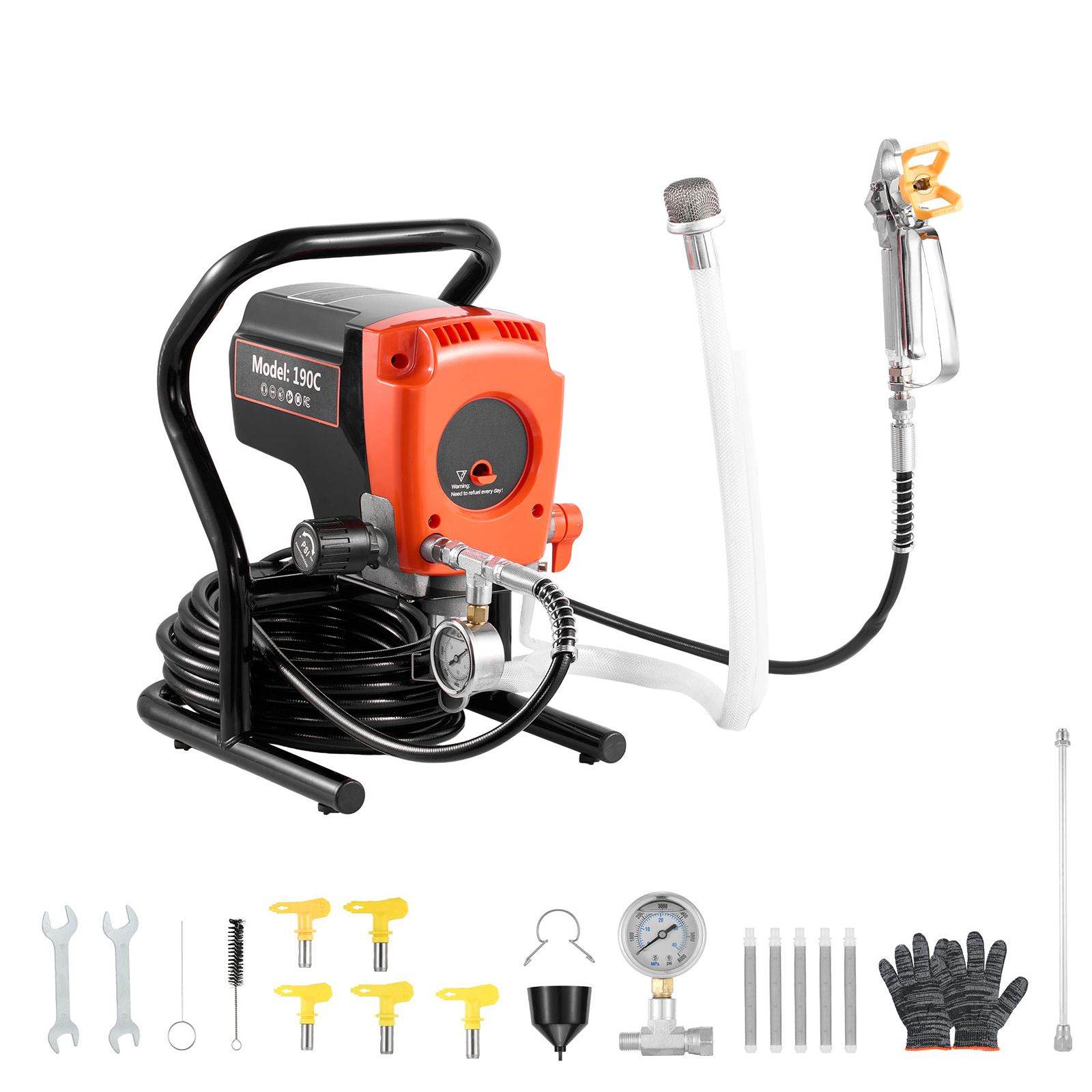 Stand Airless Paint Sprayer, 900W, 3300PSI High Pressure Airless Sprayer, Cleaning Brush, Hose, Extension Rod, Nozzles, Electric Spray Paint Machine for
