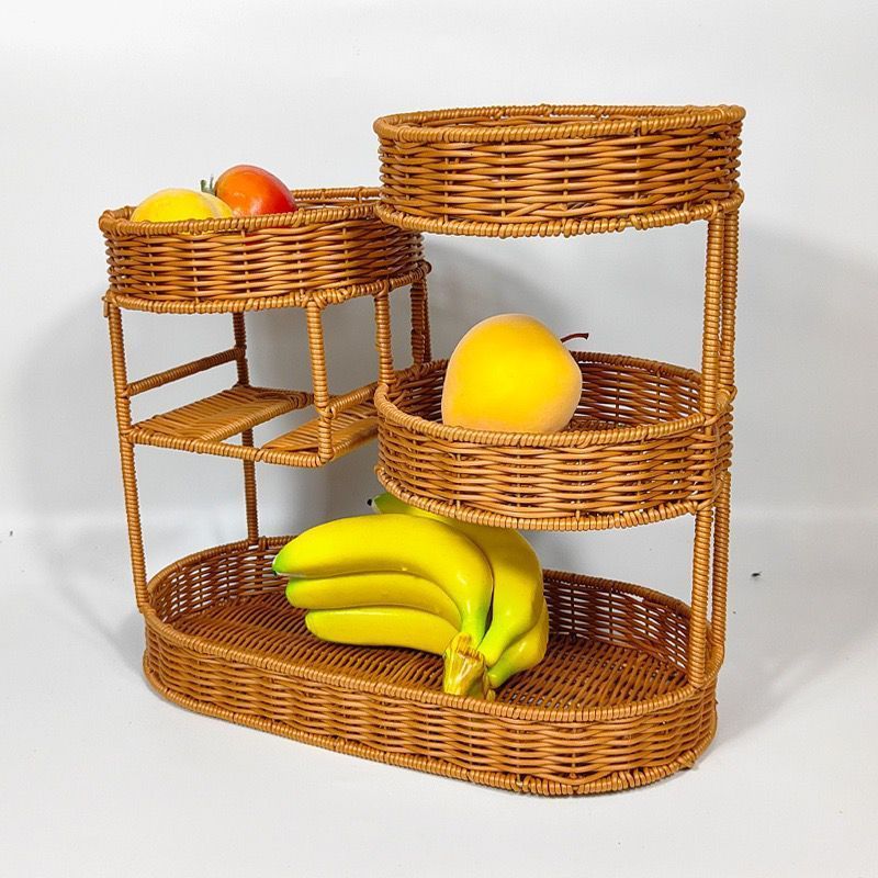 Imitation Rattan Fruit Basket Multi-Layer Fruit Basket Snack Storage Candy - Light Brown - Size L โ image 4